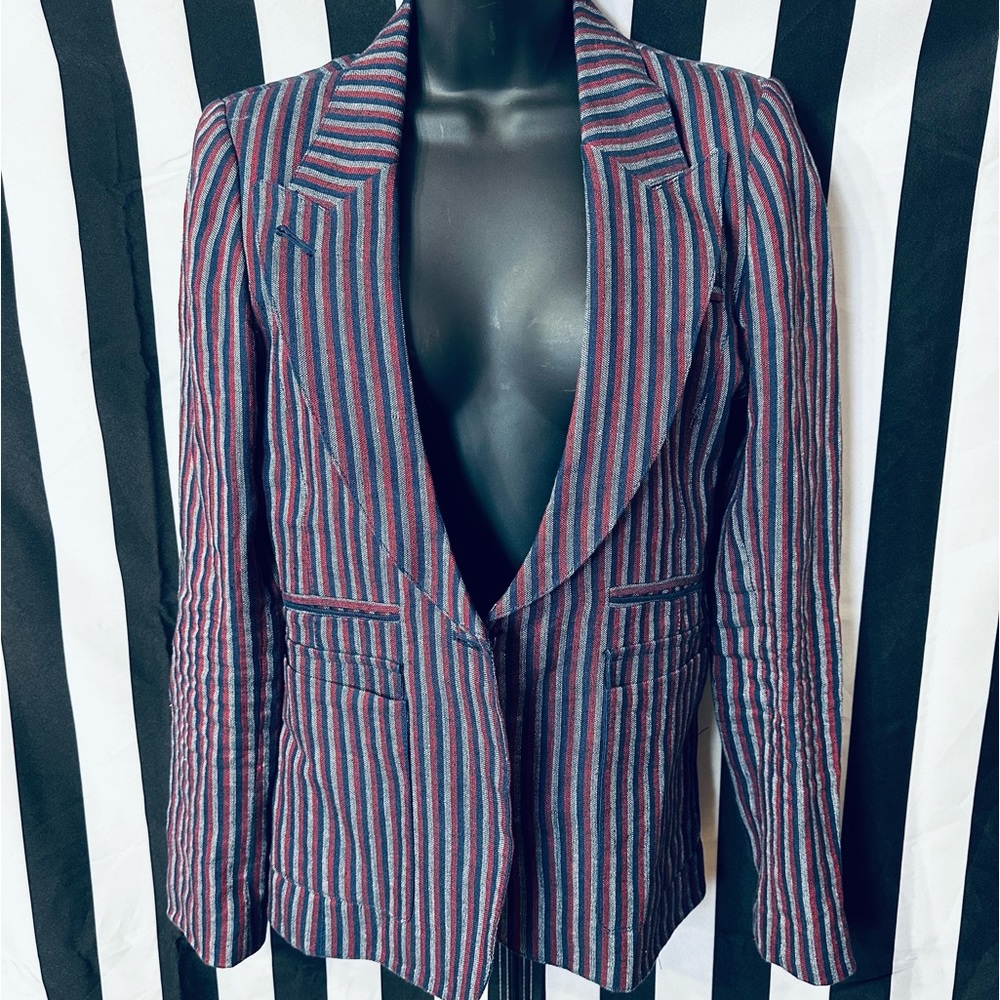 Smythe The Box Pleat Blazer in Blue/Red Awning Stripe - 4